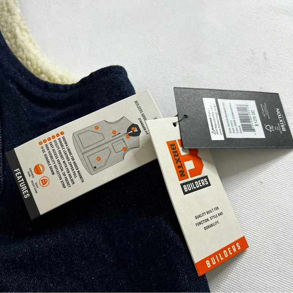 Brixton Builders Abraham Reversible Vest Rinse Blue Denim/Sherpa Size Medium - Picture 13 of 16